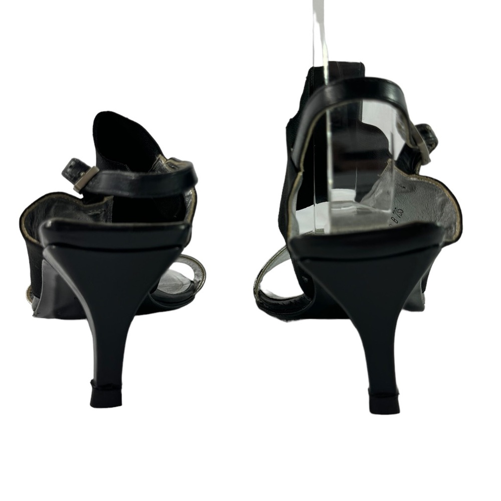 1999 CHANEL Silver Metallic Leather Black Spandex Slingback Sandals 36-6US - Picture 9 of 11